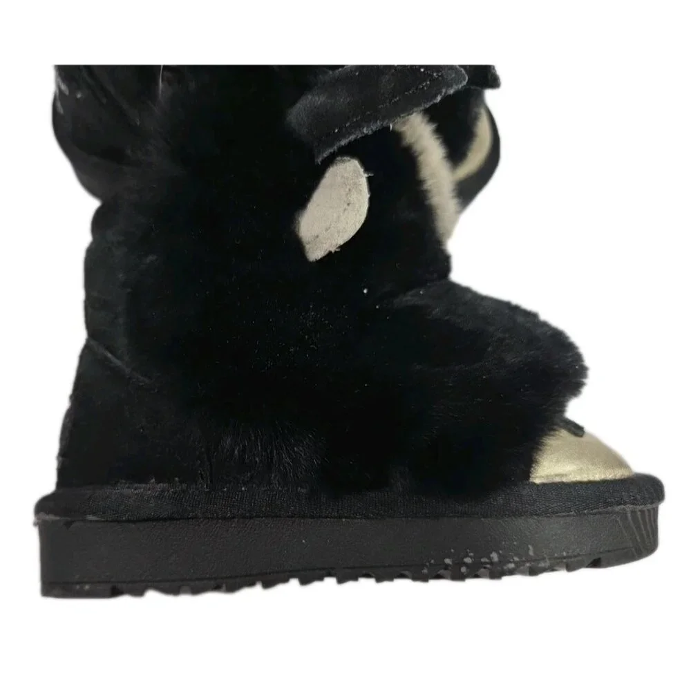 Ozwear Ugg Girls Zip Donkey Boots Gold Black Fuzzy Boots, Toddlers Sz 5 / 6 - Picture 4 of 8